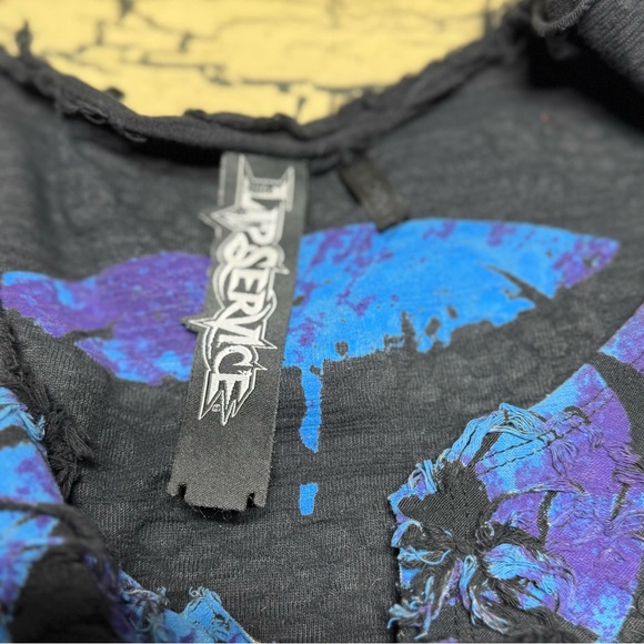 VTG Lip Service Bio Threat Distressed Long Sleeve Top Shirt Goth 90s Y2K buckles - Picture 9 of 16